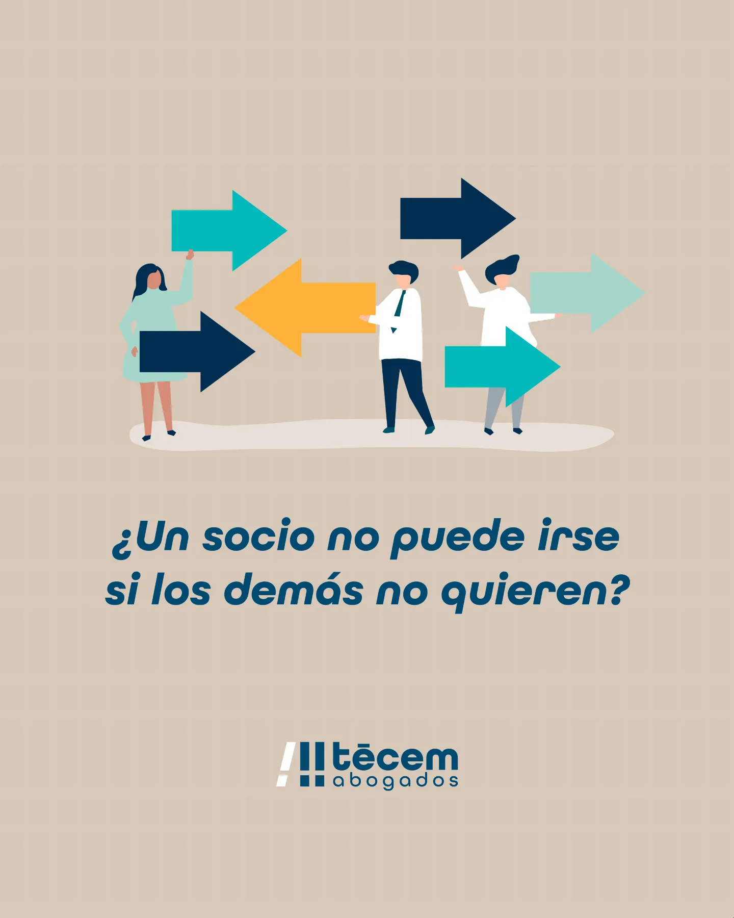 Ilustración de socios con flechas en direcciones opuestas sobre el derecho de separación en una SL